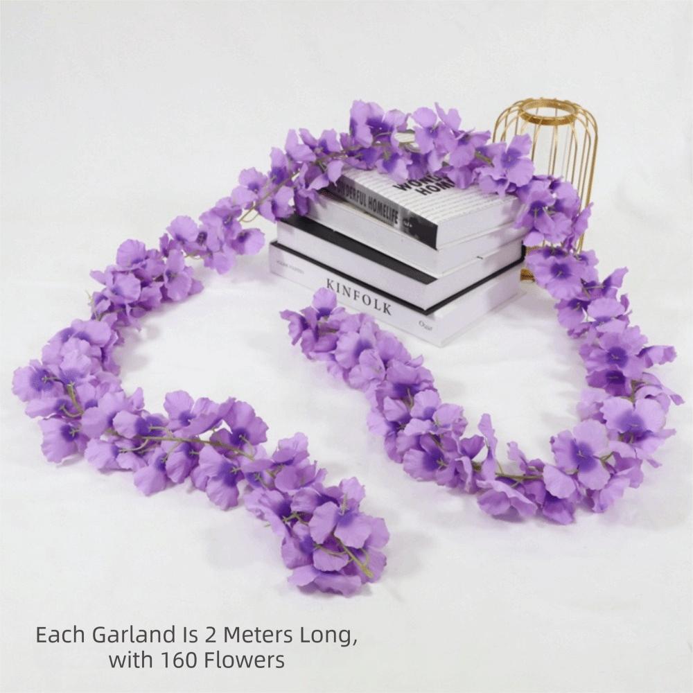 Floral Vine Silk Flower Artificial Wisteria Fake Flowers 2M Length Silk Orchid Green Leaves Hanging Garland Wedding Decoration