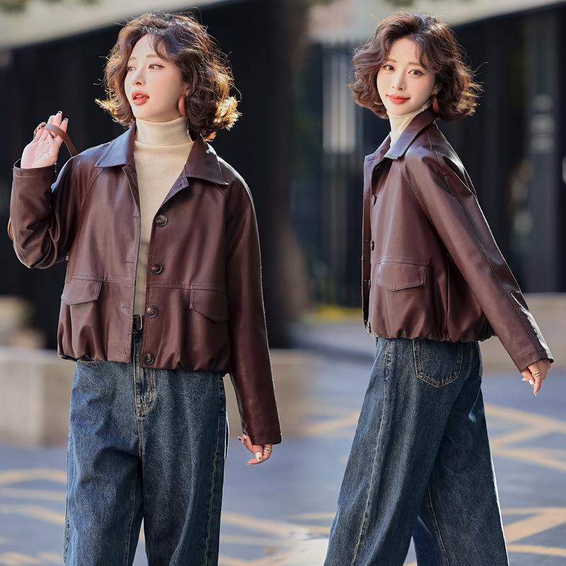 Leather jacket women's short spring new small design casual jacket top