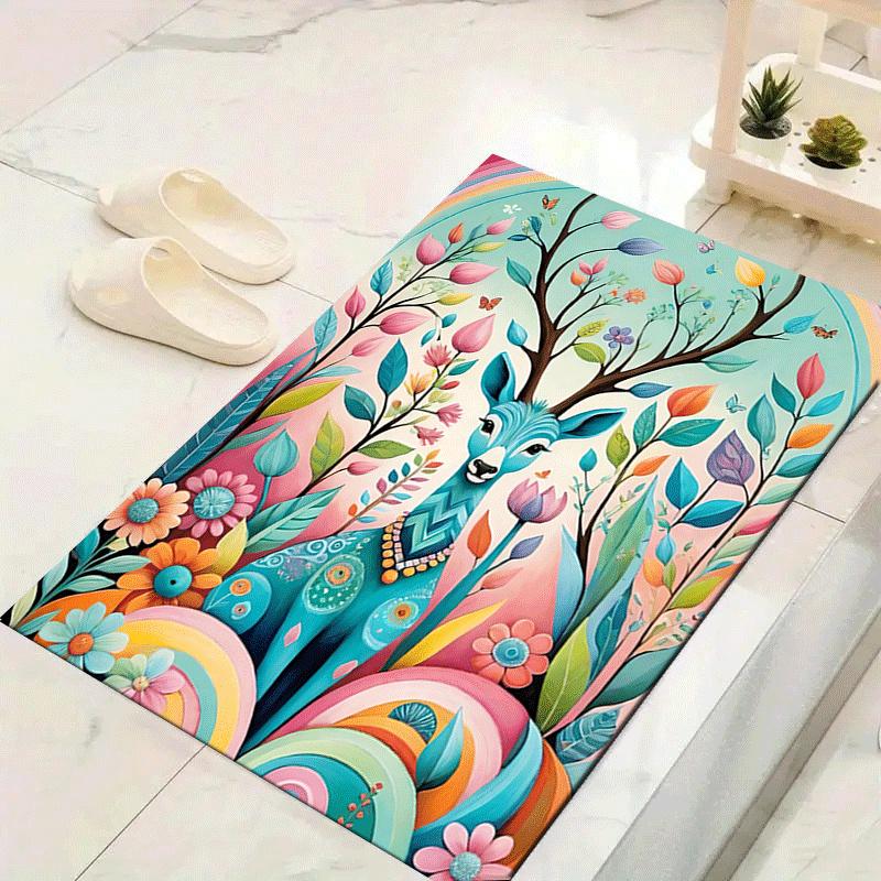 1pc Flowers and deer Design Area Rug - Soft, Anti-Slip, and Durable Gaming Room Decor for Bedroom