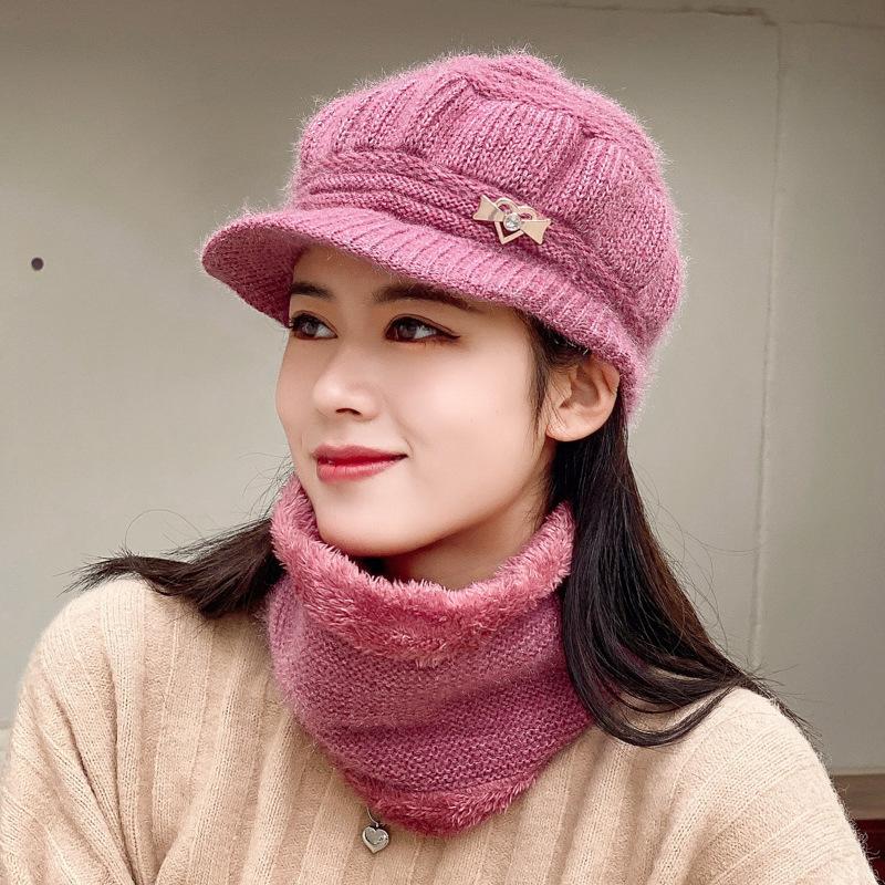 Winter Mom Hat Medium Women's Hat Solid Color Fleece Warm Old Granny Wool Hat Thickened Belt Knitted Along Cap