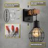 Set of 2 Industrial Wall Sconces with Dimmer ON/Off Switch,Farmhouse Wall Mount Light with Metal Cage Shade,Black Wall Lights Indoor for Kitchen