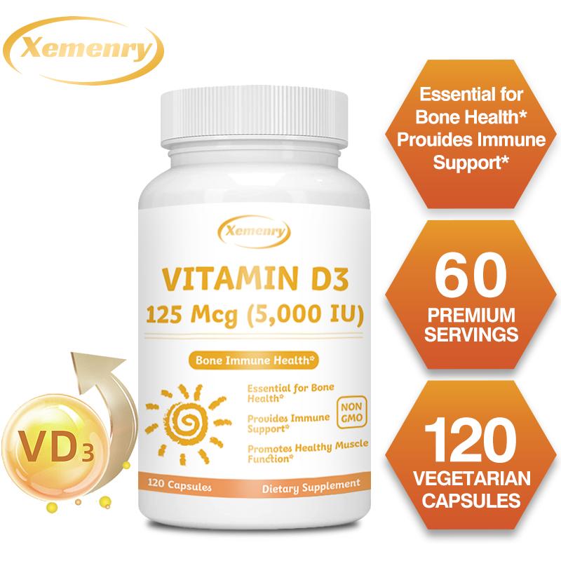 XEMENRY Vitamin D3 Extract Capsules, 5,000 IU per serving, high purity, all-natural, suitable for both men and women.