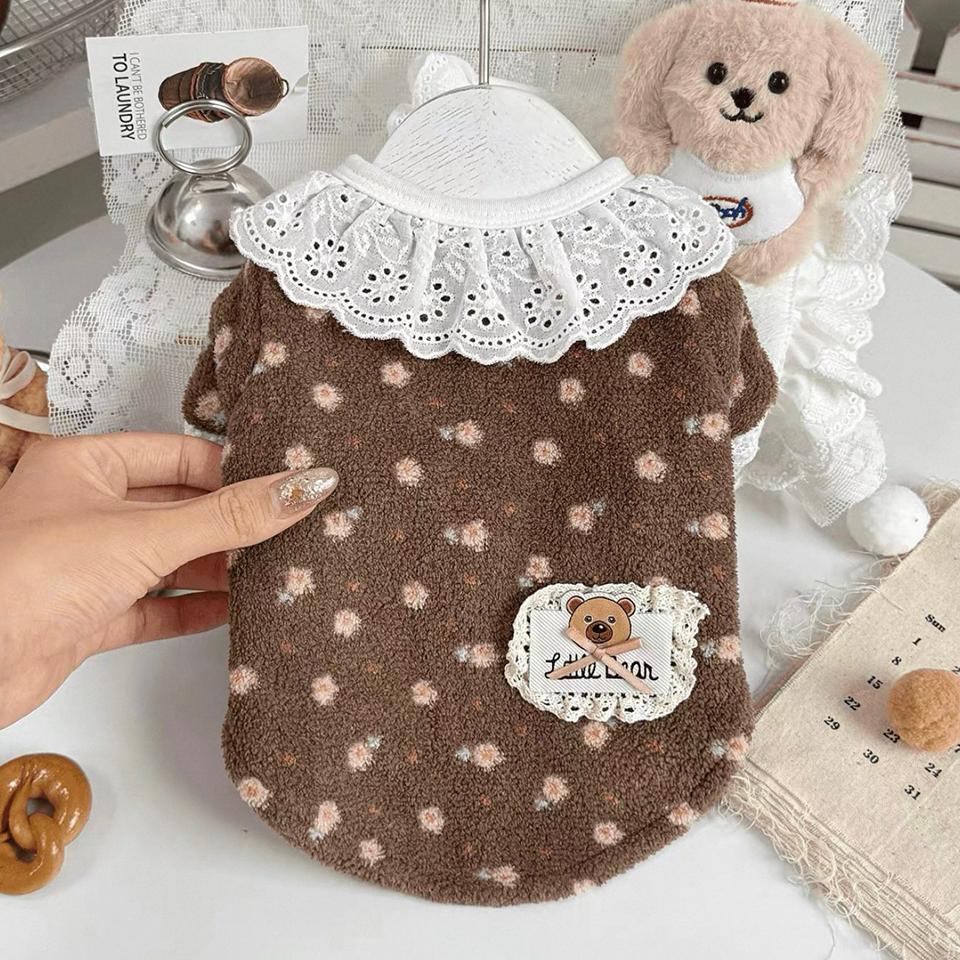 Dog Clothes Teddy Classic Floral Sweatshirt for Small Dogs Pomeranian Winter Pullover Yorkshire Terrier Soft Bottoming Shirt