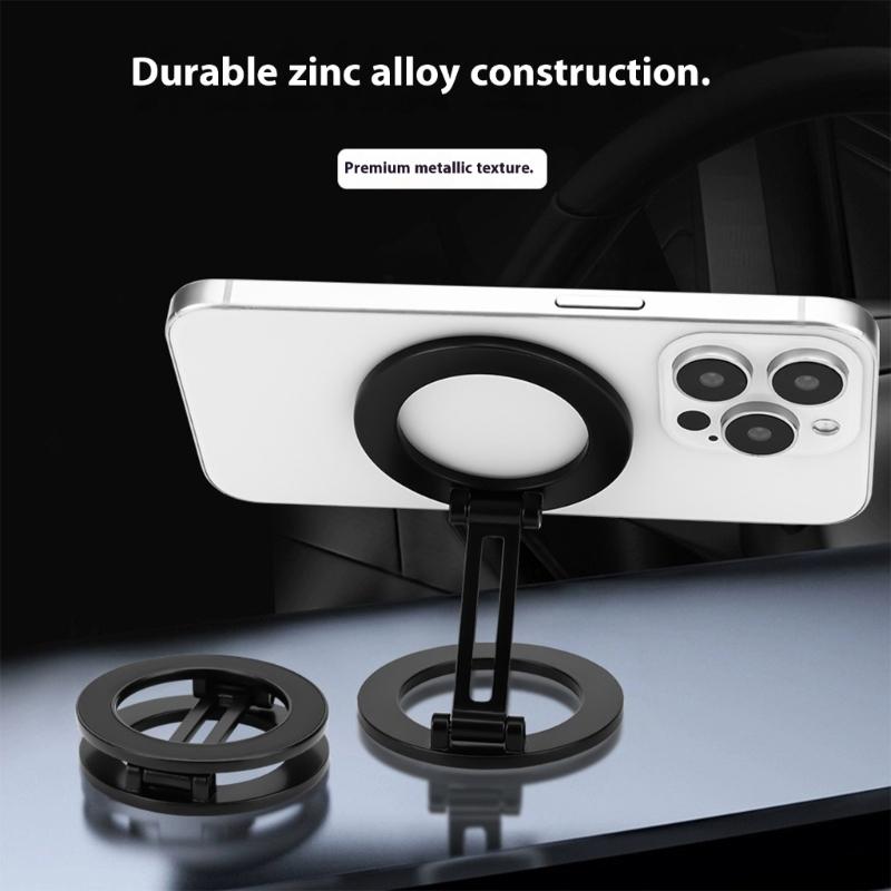 Portable Metal Phone Mount Double Magnetic Surfaces Foldable Design Universal Fit Stand for 4 to 6.7 Inch Smartphones