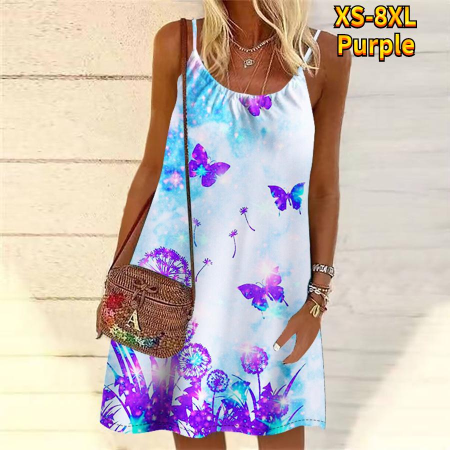 Frauen Blume Fluoreszierend Grün Schmetterling Gedruckt Mini Kleid Ärmelloses Party Kleid Sommer Strand Kleid Sommerkleid