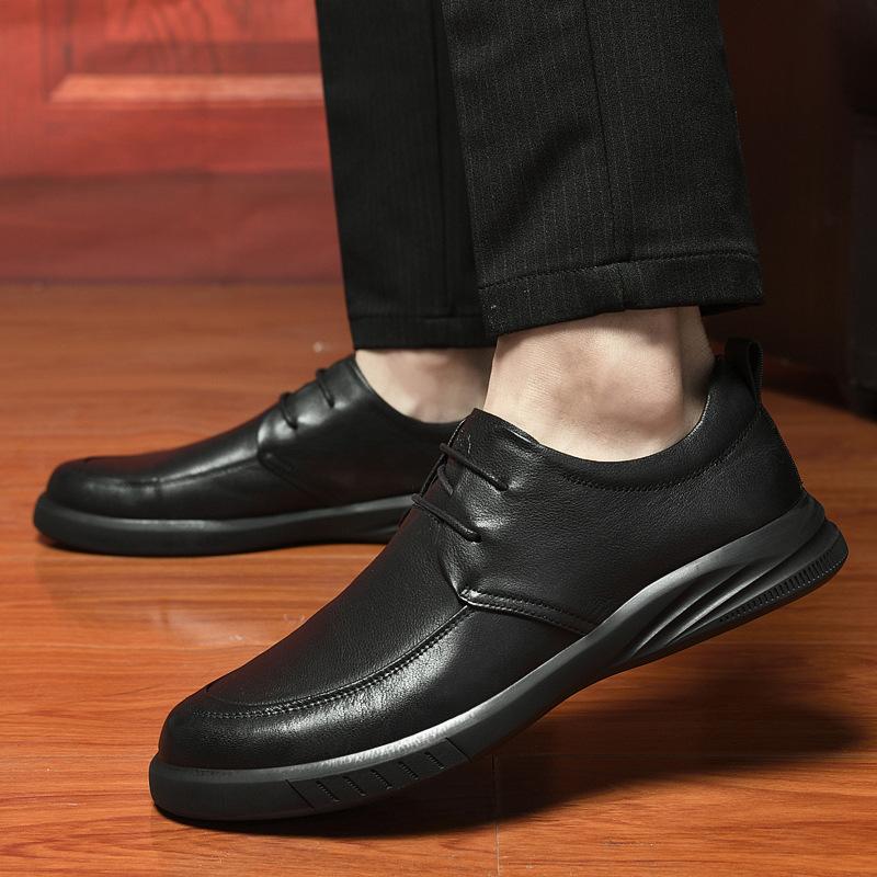 Men's Shoes 2025 Summer New Fashion Waterproof Non-slip Thick-soled Shock-absorbing Lace-up Men's Black Business Leather Shoes