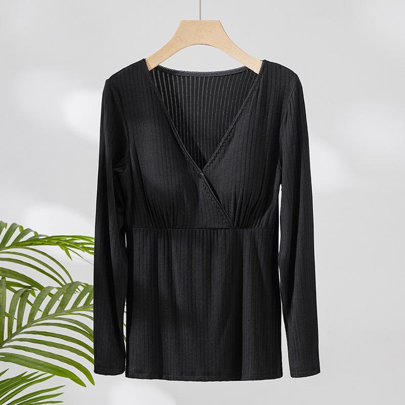 

Autumn Pajamas for Pregnant Women Stripes Cotton Maternity Clothings Long-Sleeve Nursing Loungewear Ladies Homewear S чорний