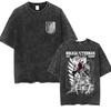 Vintage Washed T-shirt Man Attack On Titan Men Women Short Sleeve Tee Streetwear Anime Print Tops