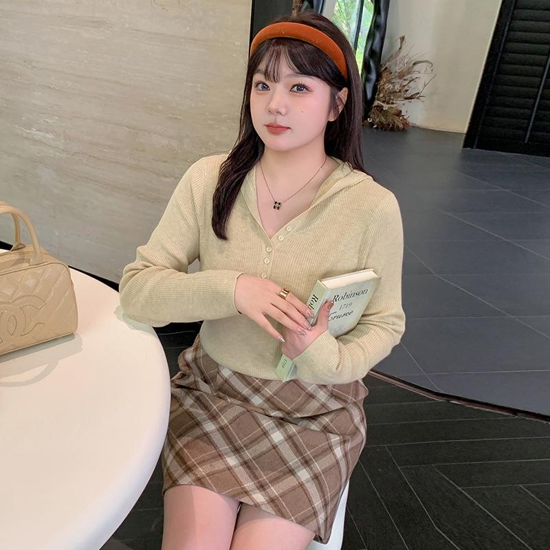 Plus Size Women's Hooded Pullover Casual Autumn All In One Loose Knit Sweater