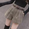 2024 Spring/Autumn High-Waist Plaid Woolen Shorts with Belt for Women – Fashionable Slim Fit