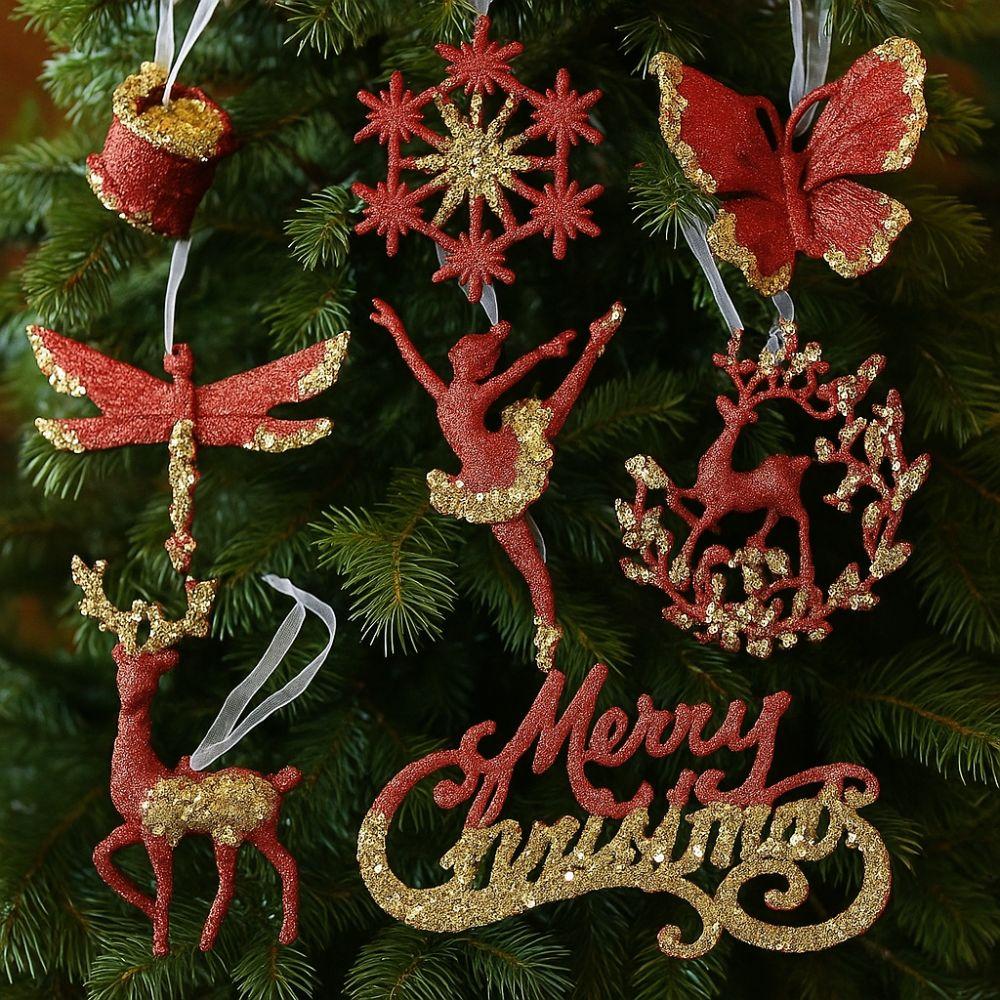 Gold Sequin Christmas Tree Pendant Butterfly Knot Girl Glitter Snowflake Elk Ornaments Ice Bar Dragonfly Christmas Decorations