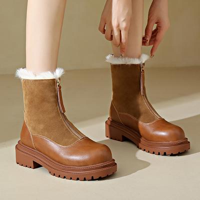 Winter Short Plush Women Snow Boots Fashion Short  Leather Plush Women's Snow Boots Chelsea Platform Casual Women Ankle Boots