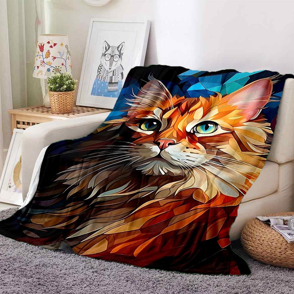 1pc Feline Abstract Print Blanket   Lightweight Flannel Throw Blanket For Sofa, Bed, Living Room, Office, Outdoor Travel, Camping
