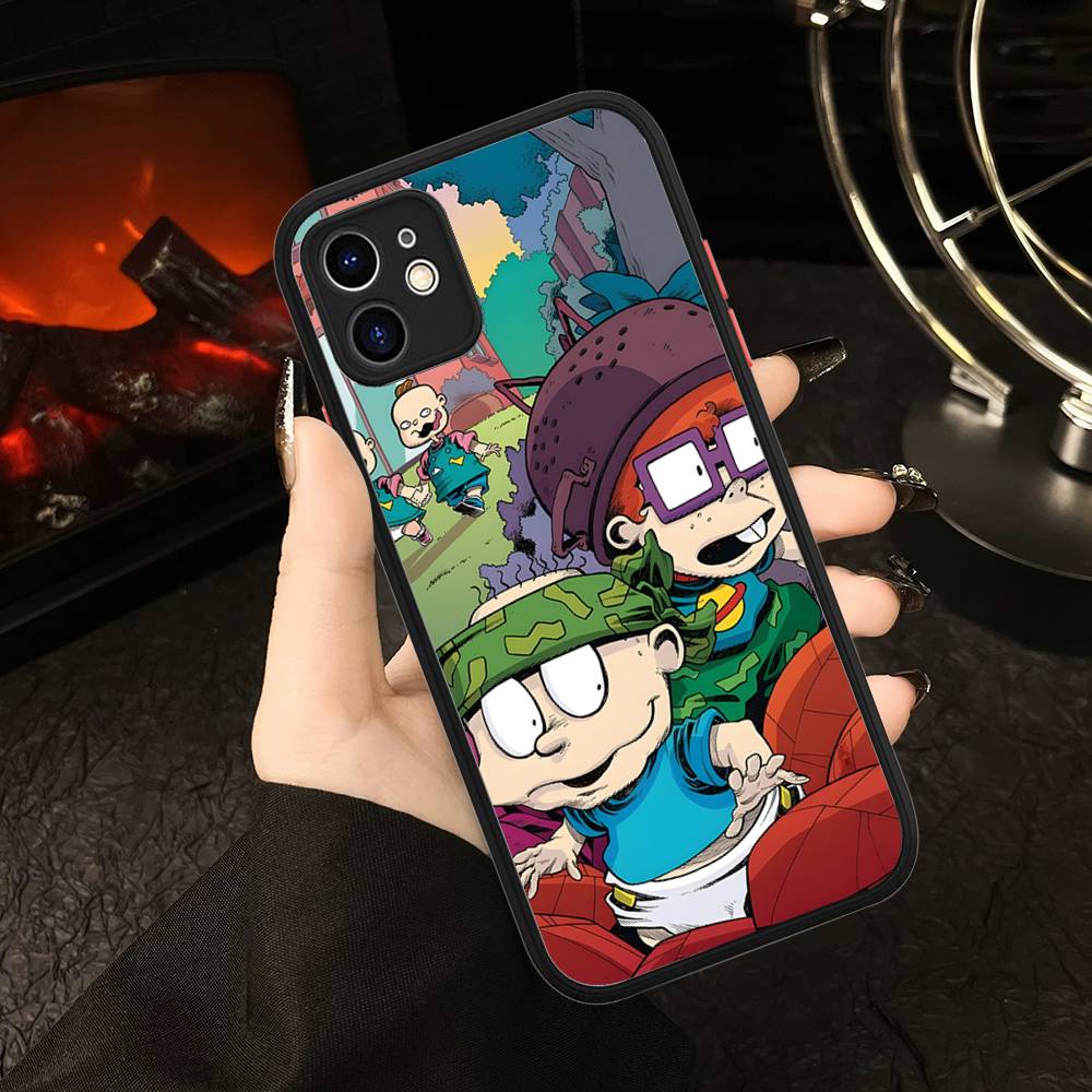 Cartoon Funny R-Rugrats For IPhone 16 15 14 13 12 11 Pro Max X XS MAX Plus Translucent Black Phone Cover