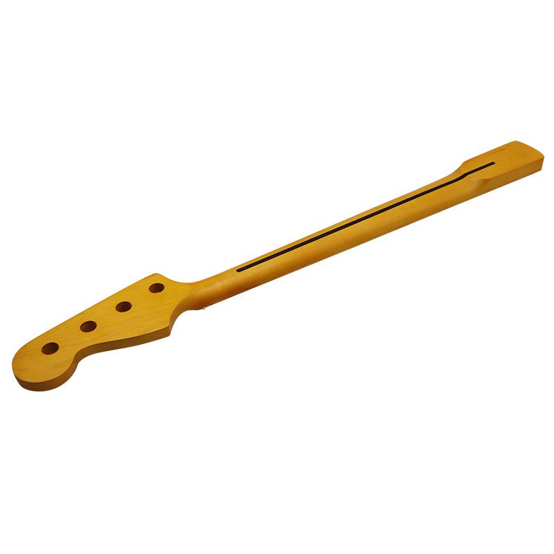 Four-String Yellow Matte Electric Bass Guitar Neck with 20 Frets and Square Markers