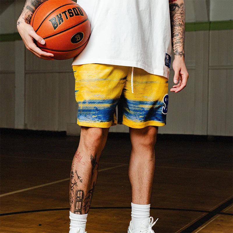 BKTSQD Herren Schnelltrocknende Mesh-Sportshorts im Ölgemälde-Stil