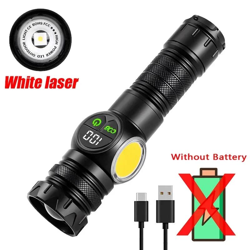 Powerful LED Flashlight Long Range Zoom White Laser with Tail Strong Magnetic Aluminum Alloy Outdoor Camping Torch Lantern