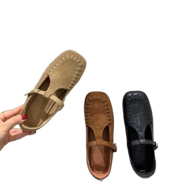 2025 Autumn Retro Square Head Shallow Mouth Flat Bottom Old Money Style Single Shoes Women's Design Sense French Evening Wind Mary Jane Shoes