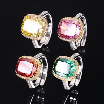 Bijoux Fond Cuivre Plaqué Or Diamant Haute Carbone Diamant Fleur de Glace Diamant Carré Cuivre Incrusté Tempérament Luxe Léger Grosse Bague Carrée Femme 10 * 12