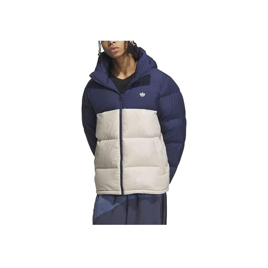 Adidas Originals Colorblock Casual Hooded Down Jacket Men Outerwear Indigo IU4778