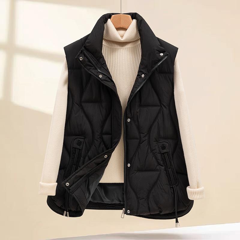 Autumn and winter new vest women's loose stand-up collar thickened down cotton jacket vest cotton vest trendy