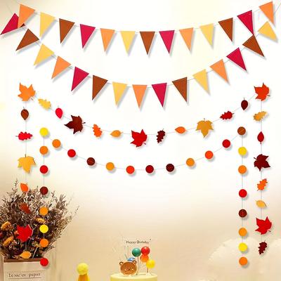3PC Thanksgiving Orange Party Pull Flag Set - Hanging Tassel & Triangle Flags for Harvest Autumn Theme Decor (Holiday, Birthday, Wedding)