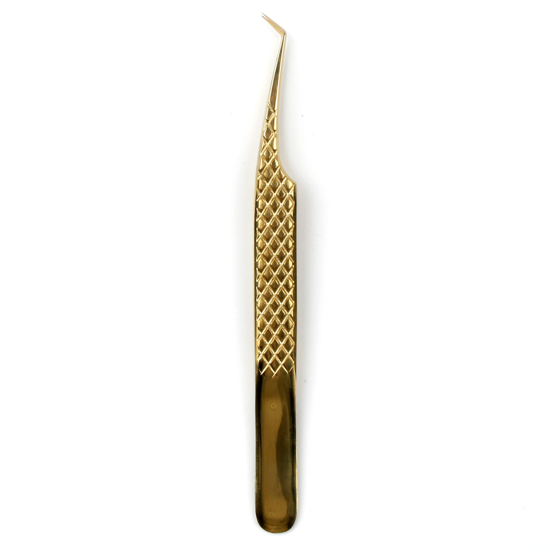 Eyelash Extensions Tweezers Anti Static Nipper Pincers Gold Diamond Grip Pincet Professional Stainless Steel Eyelash Tweezers золотой