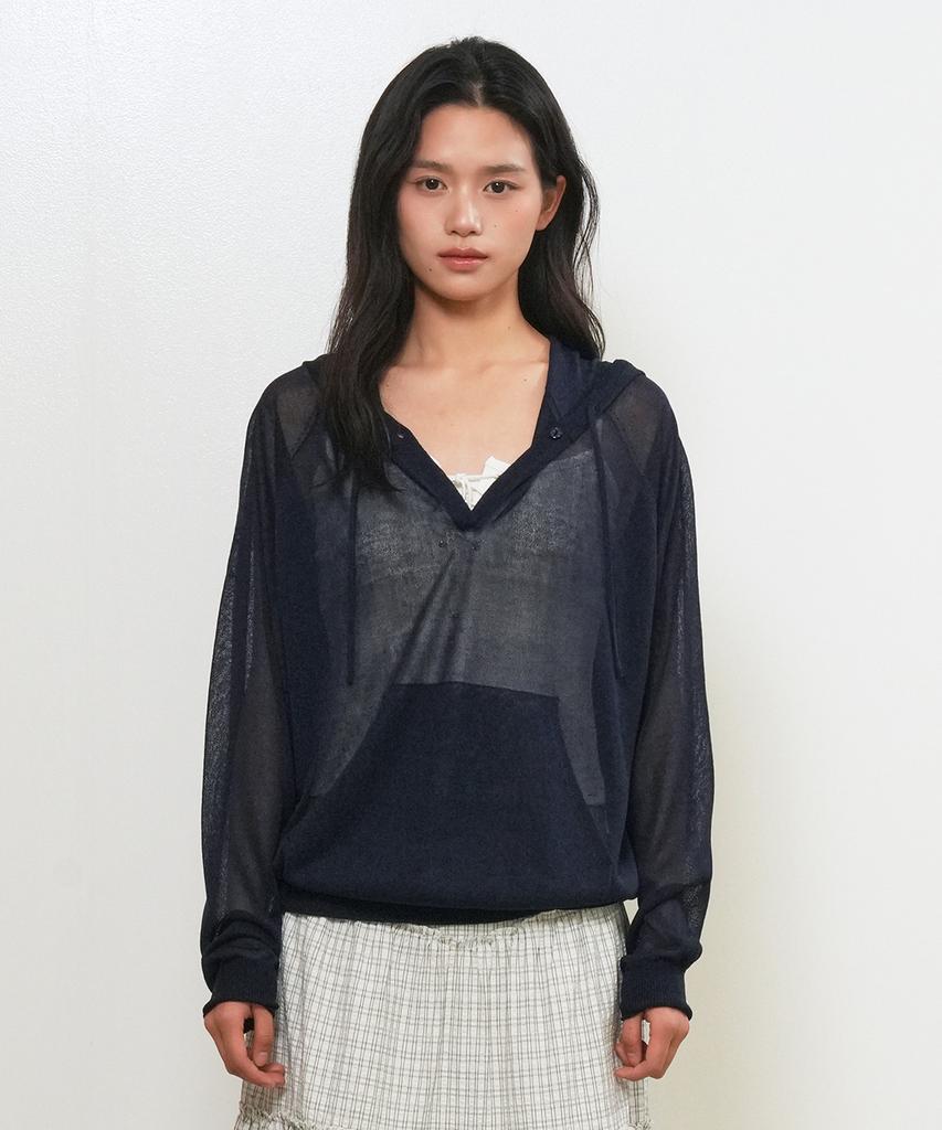 GENERALIDEA Sheer Hooded Knit Pullover [Navy] / Gf2Lkp526