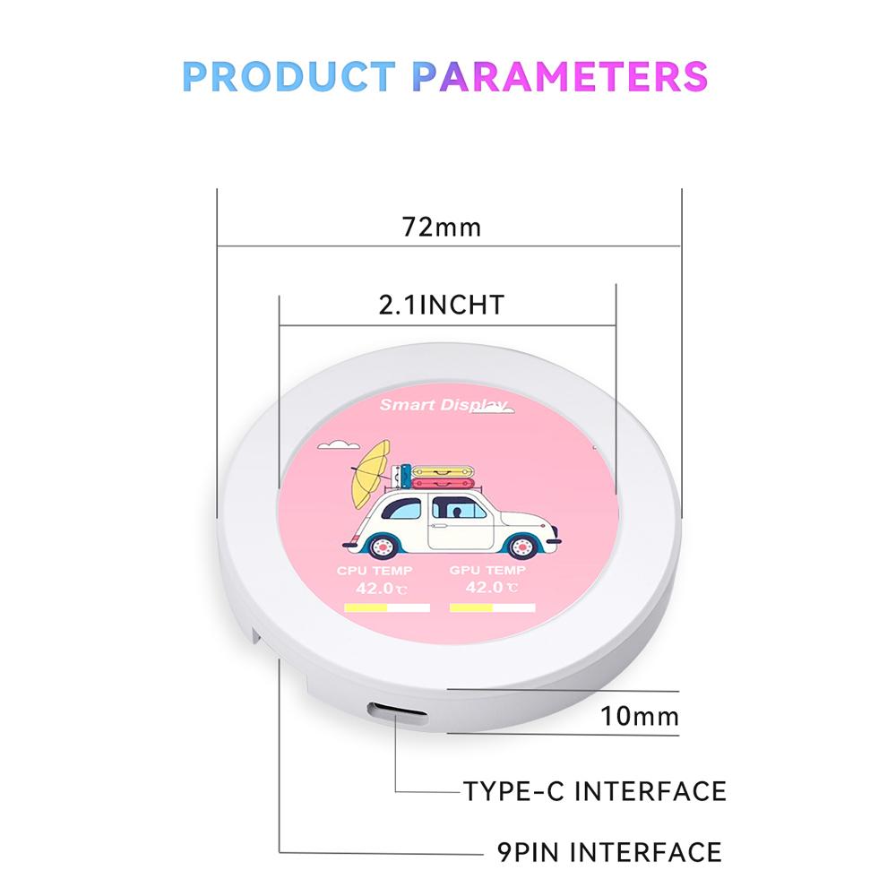 Portable 2.1in IPS Water-Cooled Secondary Screen Comapct Round LCD Display Computers Host CPU GPU