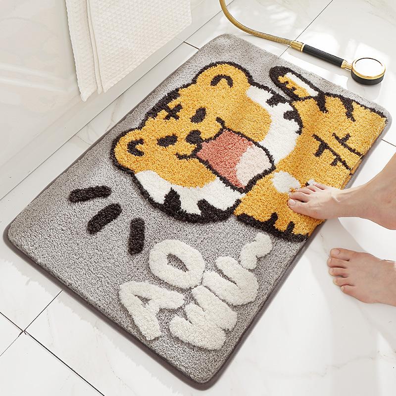 Cartoon Flocked Bath Mat Cute Animal Super Fiber Thickened Plush Bathroom Carpet Water-absorbent Anti-slip Bath Rug