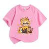 Cute Cartoon Orange Monster With Kitten Print Kids T-Shirt 100% Cotton Crew Neck Short Sleeve Tees for Boys Girls Casual Soft Breathable Summer Tops