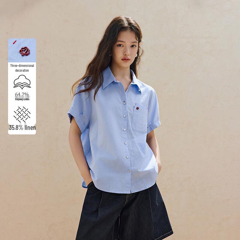 INMAN Linen Blend Loose Short Sleeve Shirt M