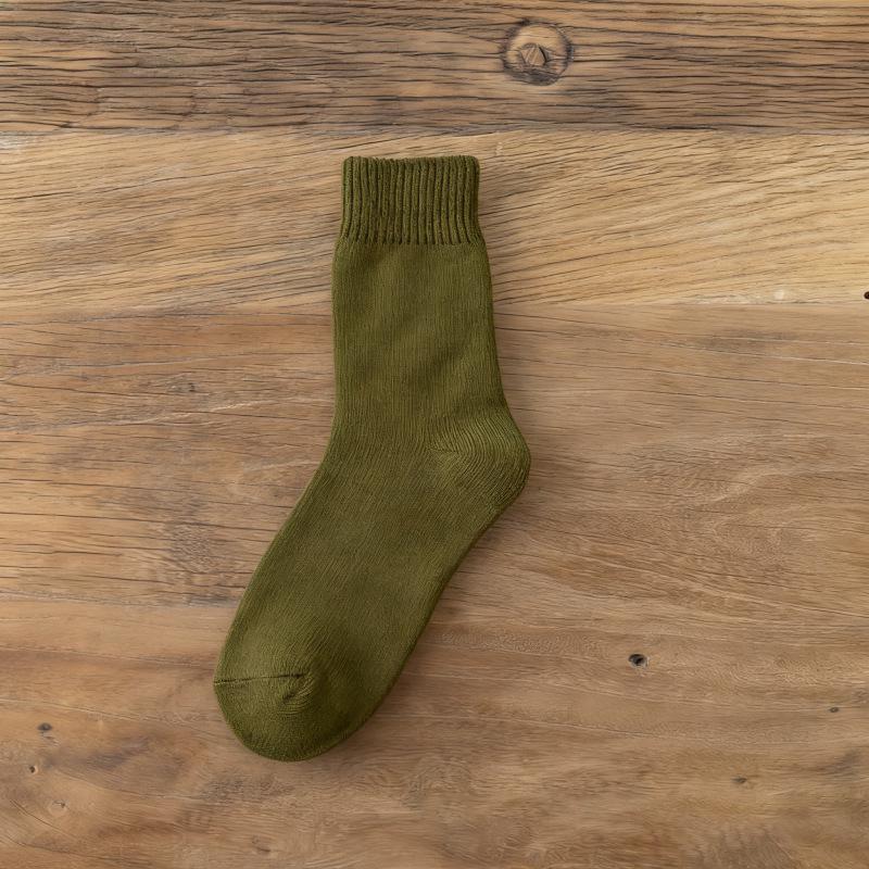 

Unisex Thickened Mid-Calf Terry Socks, 5 Pairs - Black, Warm & Cozy for Autumn/Winter One Size зелений