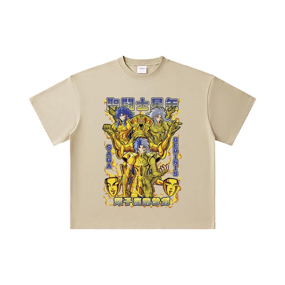 260 GSM Double Yarn 32 Count 100% Cotton Saint Seiya V21 Gemini Print Unisex Heavy Cotton T Shirt