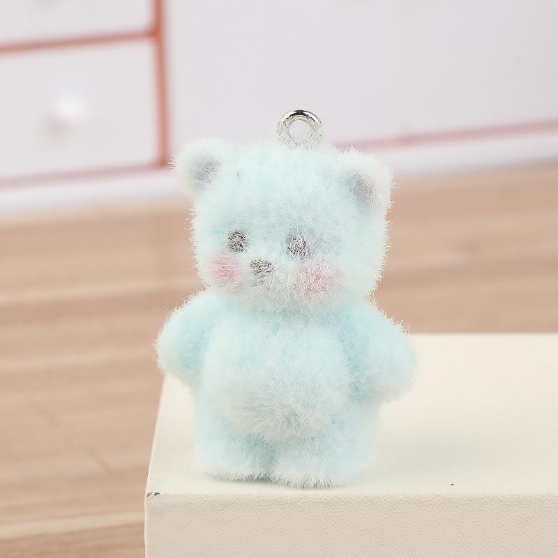Pink Flocked Resin Bear Charm for Keychain, Bag, Earrings, Necklace