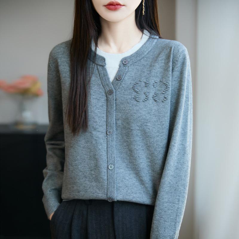 Cárdigan de punto de lana para mujer, cuello redondo, botones, estilo coreano, Otoño 2026