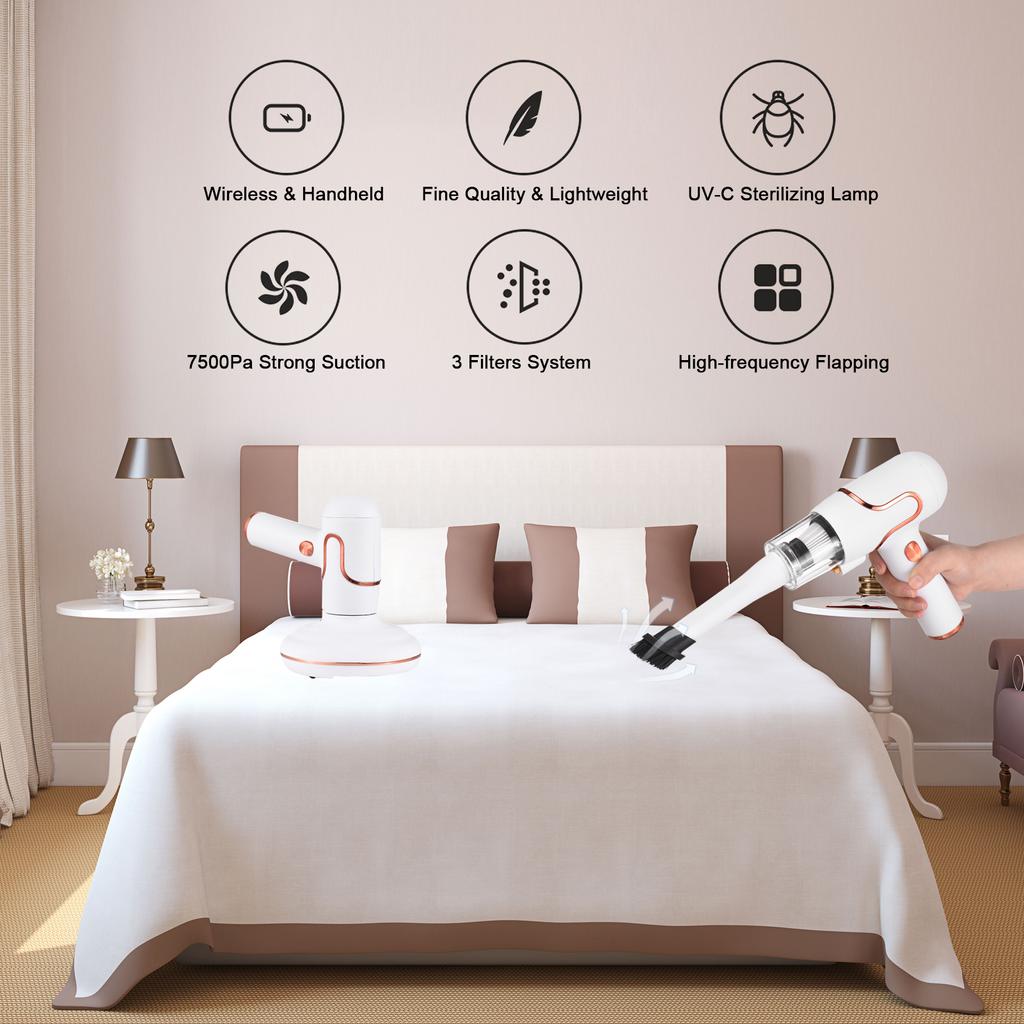 Matratzen-Staubsauger, manuell, UV-Lampe, Sterilisation, starke Absaugung, 8000 Mal/Minute, Schläge für