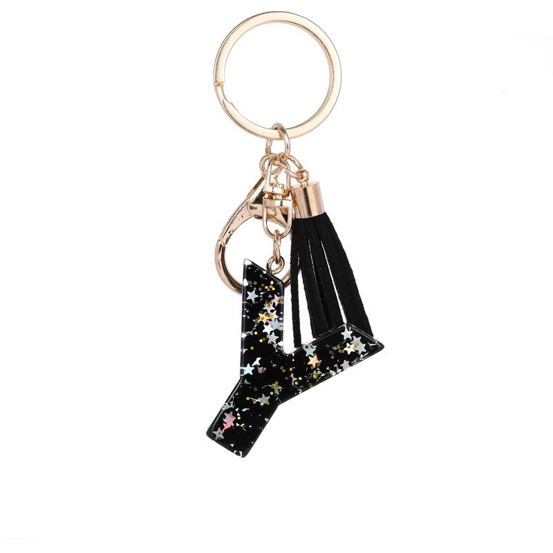 Black Resin Keychain with English Letter Pendant and Tassel