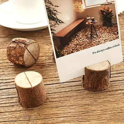 10Pcs Natural Handmade Rustic Wooden Photo Card Holders With Tree Bark Design For Wedding Table Home Office Decor