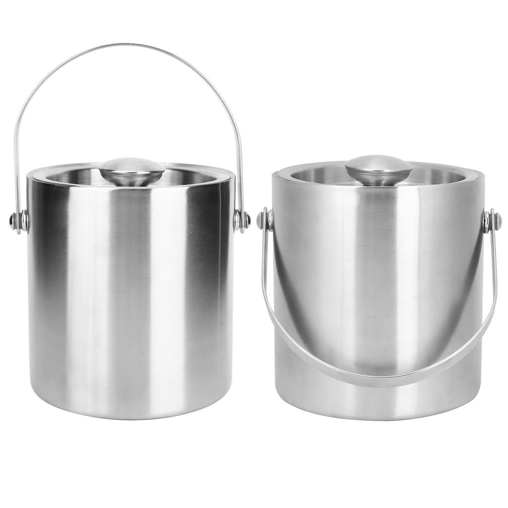 Ice Bucket with Lid Stainless Steel Double Layer Wine Champagne Barrel Bar Supplies 2L