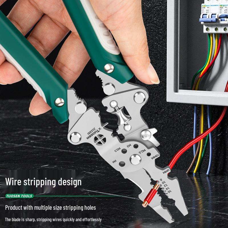 Tuosen Electrician's Multi-Tool: Foldable Wire Strippers, Cutters, and Crimping Pliers