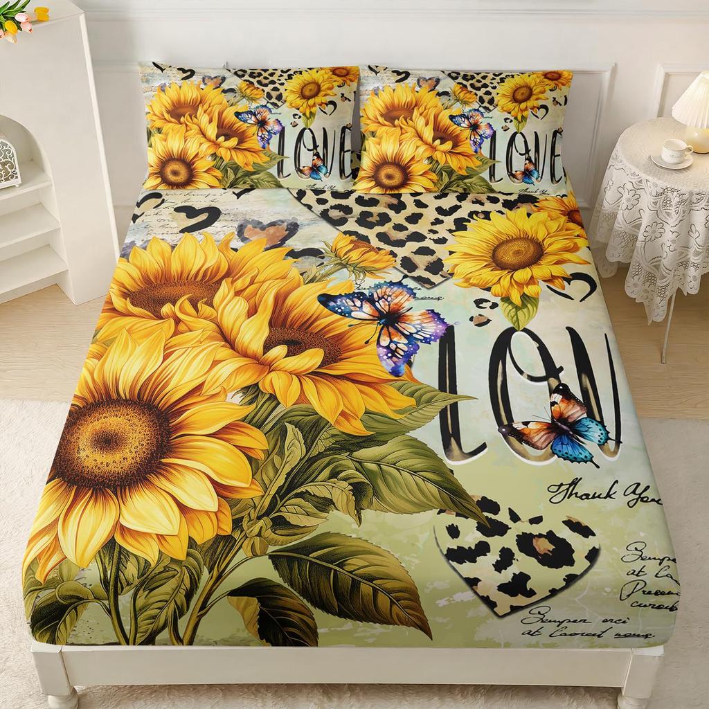 Sunflower Healing Pattern Sheet Three-Piece Digital Printing Bedding Sheet Three-Piece Sheet Children Adult