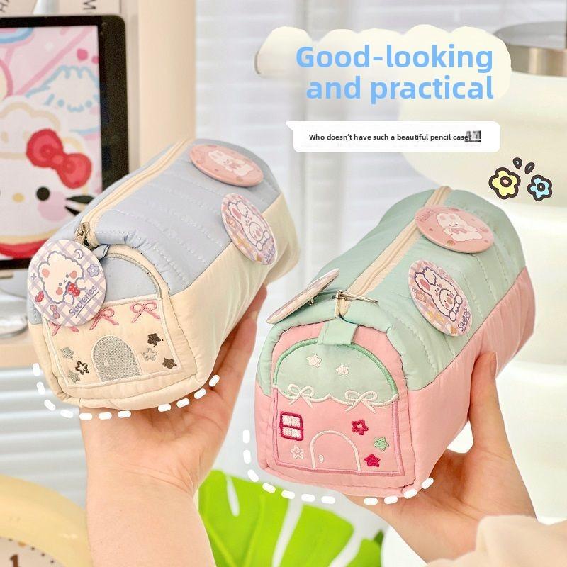 Cotton Linen Small House Pencil Case With Large Capacity For Students And Kids