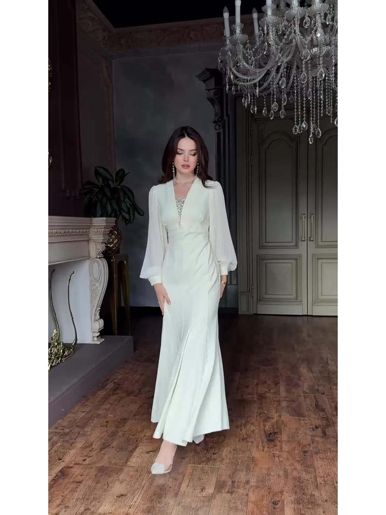 Retro-Langarmkleid Frühjahr 2025 - Damen Elegantes Europäisches und Amerikanisches Styling