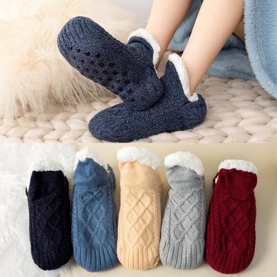 Thick Winter Fleece Lined Indoor Slipper Socks for Adults
