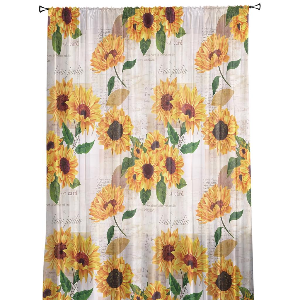 Sonnenblume Alter Zeitungshintergrund Tüll Transparent Fenstervorhänge für Wohnzimmer Küche Kinderzimmer Voile Hängevorhang