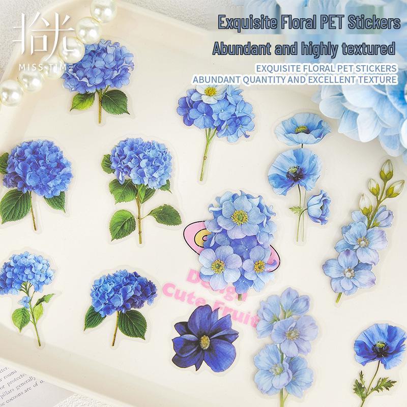 Blooming Flowers PET Sticker Pack - 30 Die-Cut Floral Sheets for DIY Collage - 6 Available Styles