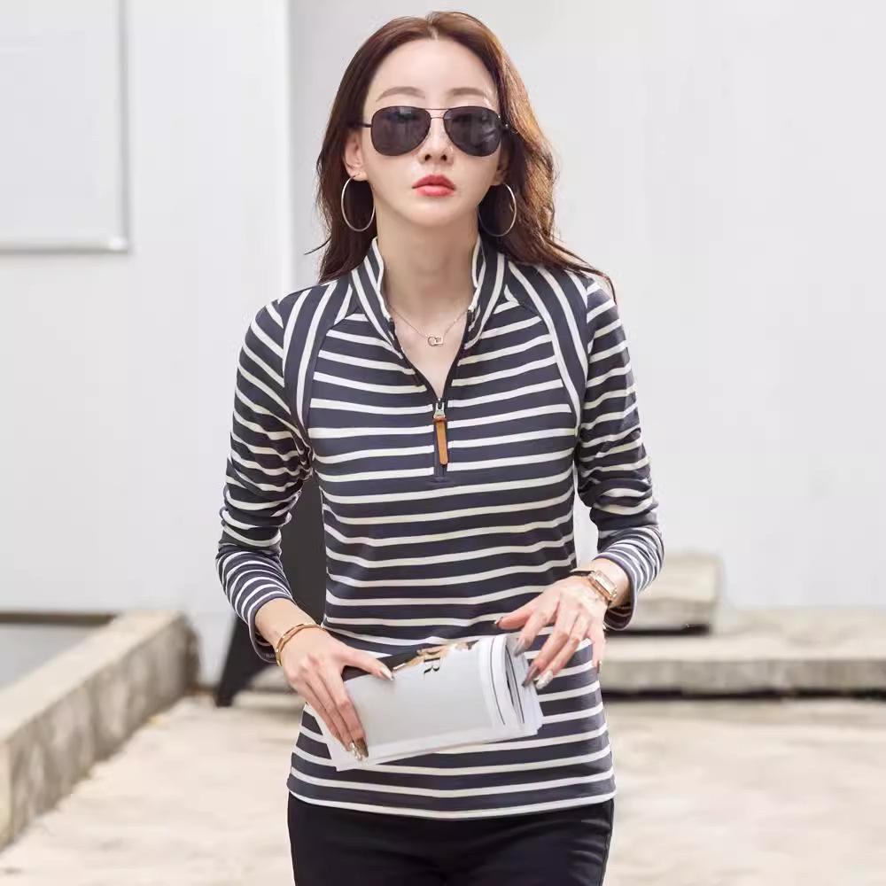 Cotton Turtleneck Tee Shirt Spring Femme Korean Long Sleeve T-shirt Button Women Casual Tops De Solid Camisetas Mujer