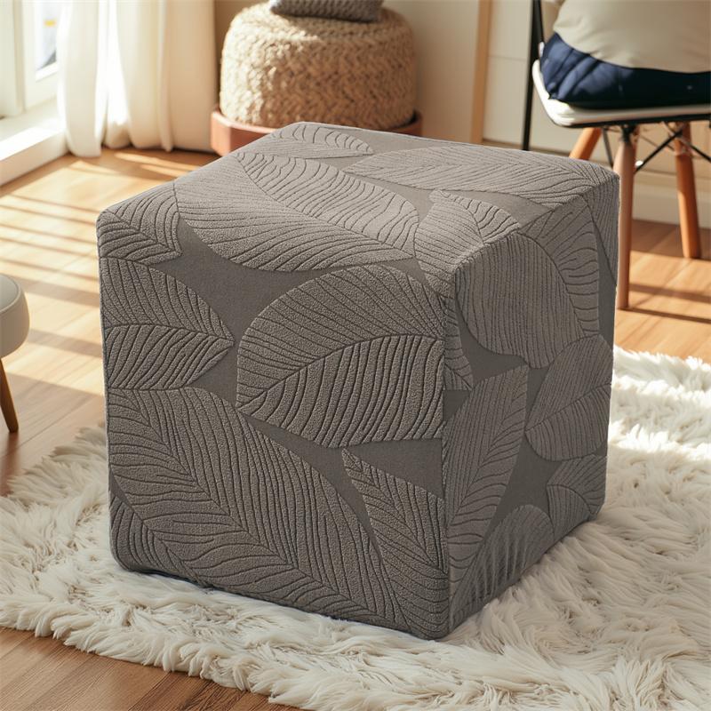 1PC Leaves Jacquard Ottoman Stool Cover Elastic Square Footrest Slipcovers Anti-dust Footstool Pouf Covers for Living Room Hotel