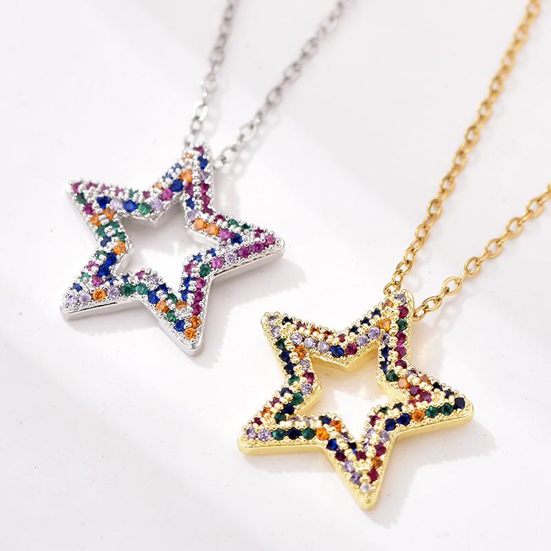 Trendy Multicolor Star Zincon Pendant Necklace For Women Stainless Steel Chain Choker Vintage Necklace Female Daily Jewelry Gift